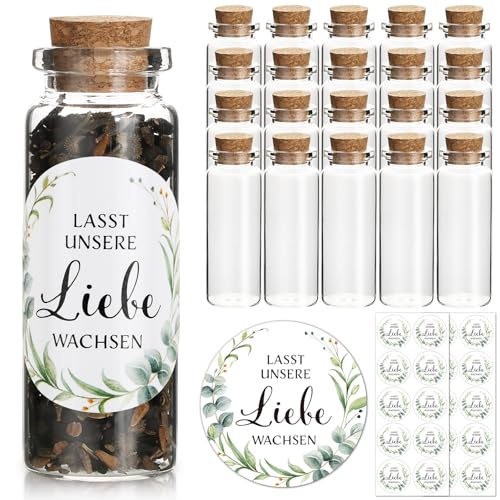 BOFUNX Gastgeschenke Hochzeit 20pcs - Lasst unsere Liebe wachsen Glasflaschen für Blumensamen zur Hochzeitsgeschenk Gastgeschenk für Hochzeit Taufe Kommunion Konfirmation Geburtstag Jugendweihe von BOFUNX