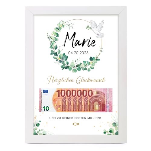 BOFUNX Erste Million Geldgeschenk aus Holz Konfirmation Kommunion Taufe Erste Million Geschenk Geburtstag Geschenke Geldgeschenk mit Bilderrahmen für Mädchen Jungen von BOFUNX