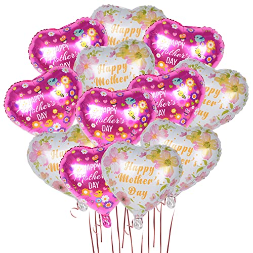 BOFUNX Herz Folienballon 12pcs Happy Mother's Day Folienballon Mutter Tag Herz Luftballons Muttertagsdeko 18 Zoll Heliumballons zum Geburtstag Muttertag Party Dekorationen von BOFUNX