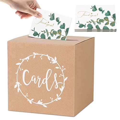 BOFUNX Hochzeit Kartenbox mit 30 Stücke Thankyou Grußkarten Hochzeitsdeko Hochzeitsbox Geschenkkarten Partydeko Geschenkkartenbox Geld Box Briefbox Postbox von BOFUNX