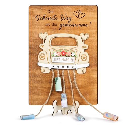 BOFUNX Hochzeitsgeschenke für Brautpaar Holz Hochzeitskarte Geld Geldgeschenke Hochzeit Hochzeit Geldkarte 3D Hochzeitsauto Geldgeschenk Verpackung mit Umschlag von BOFUNX