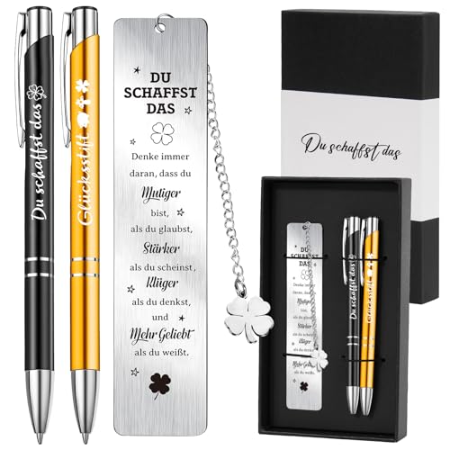 BOFUNX Mutmacher Geschenk Set 2 Stück Du Schaffst Das Glücksbringer Kugelschreiber mit Lesezeichen Box Aufmunterung Geschenke Abschiedsgeschenk für Abitur Bachelor Prüfung Freund Kollege Abschied BOFUNX Mutmacher Geschenk Set 2 Stück Du Schaffst Das Glücksbringer Kugelschreiber mit Lesezeichen Box Aufmunterung Geschenke Abschiedsgeschenk für Abitur Bachelor Prüfung Freund Kollege Abschied von BOFUNX
