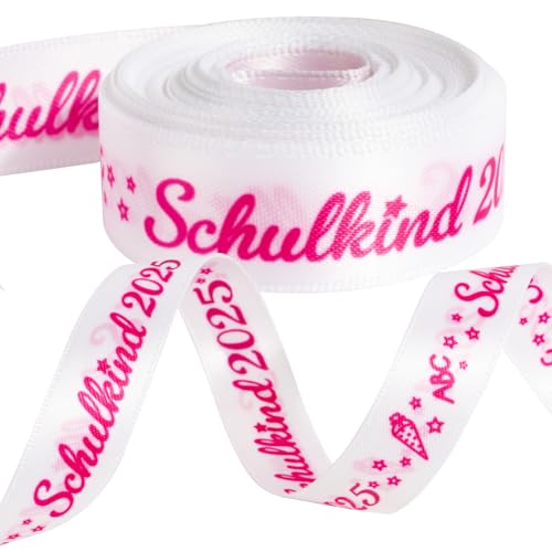 BOFUNX Schleifenband Schulkind 2025 Geschenkband Rosa Satinband für Schultüte Zuckertüten Schulanfang Geschenke Dekoband, 5m lang 16mm breit BOFUNX Schleifenband Schulkind 2025 Geschenkband Rosa Satinband für Schultüte Zuckertüten Schulanfang Geschenke Dekoband, 5m lang 16mm breit von BOFUNX