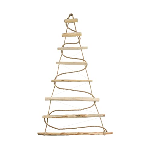 BOGATECO Handgemacht Weihnachtsbaum 95 cm hoch, aus Haselnussholz | Deko Anhänger | mit 200 cm LED-Leuchten | Holzplatten verbunden mit einem Juteseil mit Einer Dicke von 6 mm von BOGATECO