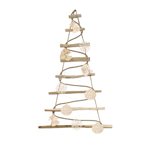 BOGATECO Handgemacht Weihnachtsbaum 95 cm hoch mit Dekorationen, aus Haselnussholz | Deko Anhänger | mit 200 cm LED-Leuchten | Holzplatten verbunden mit einem Juteseil mit Einer Dicke von 6 mm BOGATECO Handgemacht Weihnachtsbaum 95 cm hoch mit Dekorationen, aus Haselnussholz | Deko Anhänger | mit 200 cm LED-Leuchten | Holzplatten verbunden mit einem Juteseil mit Einer Dicke von 6 mm von BOGATECO