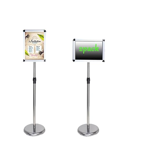BOGDTF Posterständer mit Schnapprahmen, stabiler runder Sockel, vertikal & horizontal, winkel- und höhenverstellbar, 360° drehbarer Bodenschildhalter mit Sicherheitsecke, 24 x 32,7 cm, Silber von BOGDTF