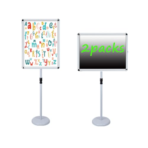 BOGDTF Posterständer mit Schnapprahmen, stabiler runder Sockel, vertikal und horizontal, winkel- und höhenverstellbar, 360° drehbarer Bodenschildhalter mit Sicherheitsecke, 45 x 62,4 cm, Weiß von BOGDTF