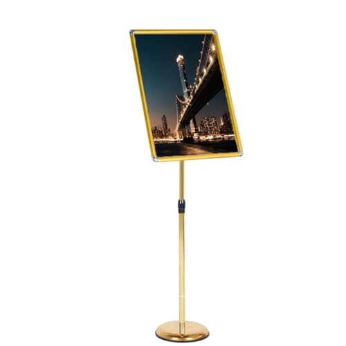BOGDTF Verstellbarer Sockel, Posterständer, strapazierfähig, bodenstehend, Aluminiumrahmen, zum Öffnen, 360° drehbar, 45 x 62,4 cm, goldfarben von BOGDTF