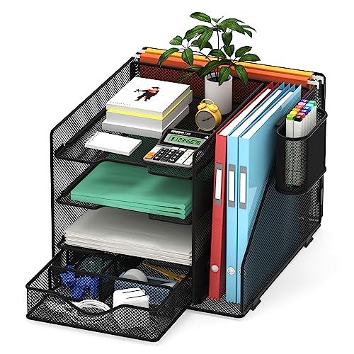 BOHDK Schreibtisch-Organizer mit Hängeregisterhalter, Papier-Briefablage-Organizer mit Schublade und Stifthalter, Netz-Desktop-Organizer und Aufbewahrung BOHDK Schreibtisch-Organizer mit Hängeregisterhalter, Papier-Briefablage-Organizer mit Schublade und Stifthalter, Netz-Desktop-Organizer und Aufbewahrung von BOHDK