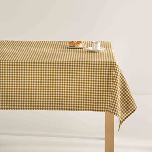 BOHEME Vichy Tischdecke, klein, schmutzabweisend, Baumwolle, Farbe: Ocker, 140 x 300 cm von BOHEME