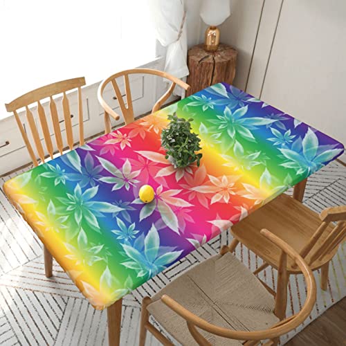Rechteckige Tischdecke, Cannabis-Blatt-Pflanze, bunt, abstrakt,5 Fuß, elastische Kante, Tischdecke für Küche, Esszimmer, Party, Café, Tisch von BOHHO