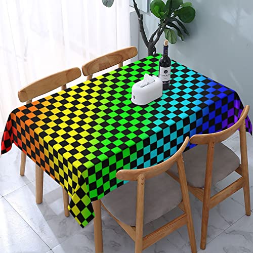 Tischdecke, schwarzes Regenbogen-Schachbrett, rechteckige Tischdecke, wasserdicht, auslaufsicher, rechteckige Tischdecke für Küche, Esszimmer von BOHHO