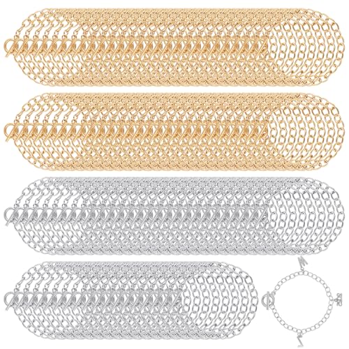 BOHUIZ 100 Stück Armbandketten mit OT-Knebelverschluss, Charm-Armband, Kette, DIY-Schmuckherstellung für Freundin, Ehefrau, Liebhaber, Mutter (Silber + Gold) von BOHUIZ