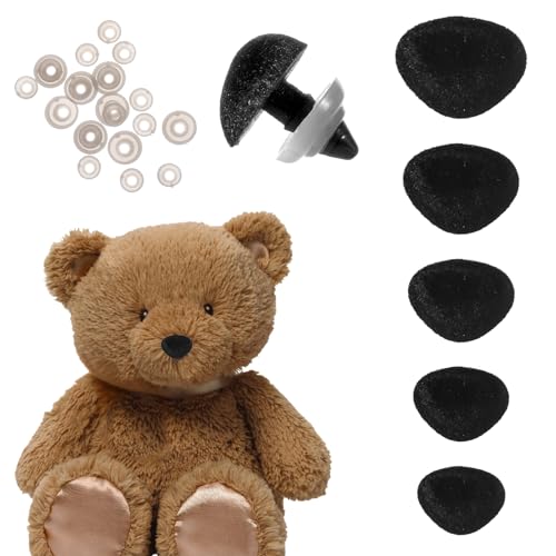 BOHUIZ 25 Stück Flocking Sicherheitsnasen, 5 Größen Nasen für Häkeltiere D-Typ Sicherheitsnase mit Unterlegscheiben nasen für häkeltiere für Häkeltier Puppe Marionette Plüschtier von BOHUIZ