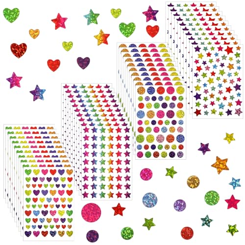 BOHUIZ 2540 Glitzer Aufkleber, Bunte Laser Glitzer Sticker Belohnungssticker Sterne Herzform Sticker Klebepunkte Bunt für Kalende DIY Scrapbooking Umschlagsiegel Geschenkbeutel BOHUIZ 2540 Glitzer Aufkleber, Bunte Laser Glitzer Sticker Belohnungssticker Sterne Herzform Sticker Klebepunkte Bunt für Kalende DIY Scrapbooking Umschlagsiegel Geschenkbeutel von BOHUIZ