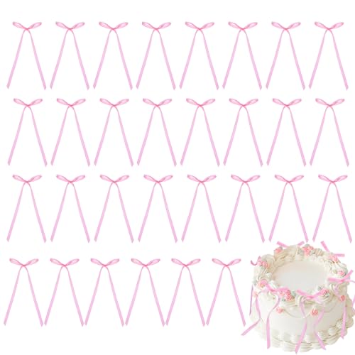 BOHUIZ 30 Stück Tortendeko Rosa Schleifen, Rosa Schleifen Torten Deko Tortenaufleger für Geburtstag Valentinstag Hochzeitstorte von BOHUIZ
