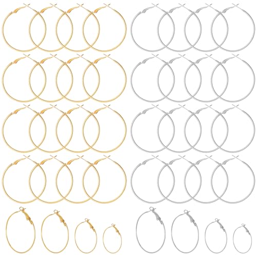 BOHUIZ 32 Stück Ohrring Rohlinge, 2/2,5/3/4cm Ohrringe Selber Machen Set Ohrringhaken Ohrringe Zubehör Creolen Groß Für Earrings Making von BOHUIZ