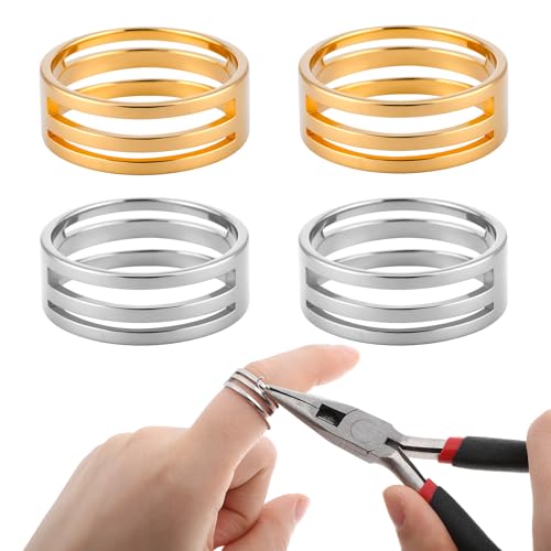 BOHUIZ 4 Stück Sprungring Offnungswerkzeuge, Edelstahl Biegeringe Öffner für Schmuckherstellung Zubehör, DIY Handwerk Projekte, Biegeringe Edelstahl, Fingerhut Nähen (Gold + Silber) von BOHUIZ