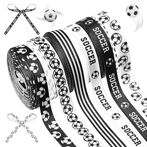 BOHUIZ 6 Rollen 27,7 m Fußballbänder, 0,95 cm breit, Sport-Fußballband zum Basteln, schwarz-weiß gestreift, Ripsbänder, Geschenkverpackung, Bastelband für Geschenkverpackungen BOHUIZ 6 Rollen 27,7 m Fußballbänder, 0,95 cm breit, Sport-Fußballband zum Basteln, schwarz-weiß gestreift, Ripsbänder, Geschenkverpackung, Bastelband für Geschenkverpackungen von BOHUIZ