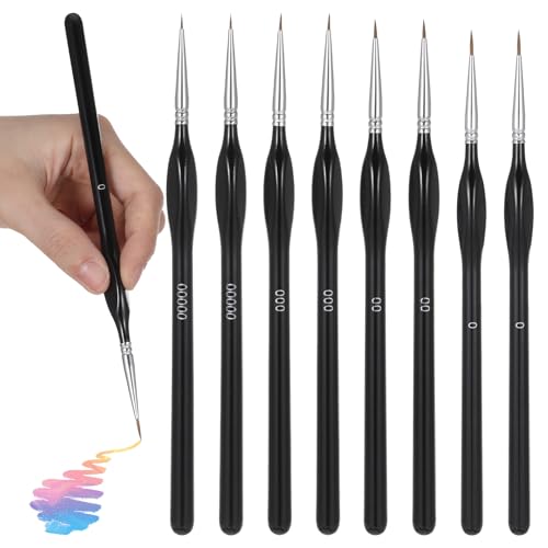 BOHUIZ 8 Stück Feine Detail Pinsel Set, Miniatur Pinsel Zeichenpinsel Pinselset Malen Nach Zahlen Modellbau Pinsels Miniatur Künstlerpinsel für Acrylmalerei Strichmalerei Nageldesi BOHUIZ 8 Stück Feine Detail Pinsel Set, Miniatur Pinsel Zeichenpinsel Pinselset Malen Nach Zahlen Modellbau Pinsels Miniatur Künstlerpinsel für Acrylmalerei Strichmalerei Nageldesi von BOHUIZ