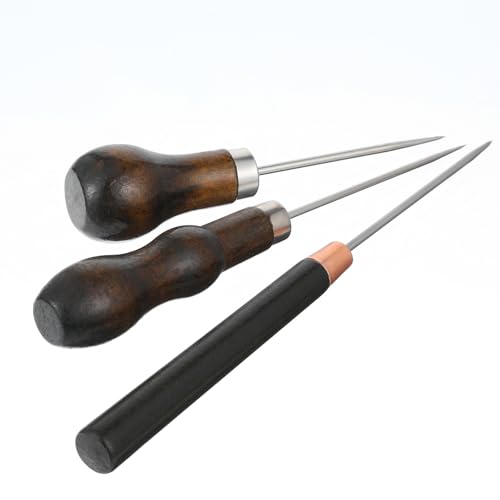 BOHUIZ Ahle Werkzeug Set, 3 Stück Ahle Mit Holzgriff, Vorstecher, 3 Stück Lederwerkzeug DIY Lederhandwerk Nähen Ahle Locher Ledernadel für Hausreparatur und Schneiderarbeiten BOHUIZ Ahle Werkzeug Set, 3 Stück Ahle Mit Holzgriff, Vorstecher, 3 Stück Lederwerkzeug DIY Lederhandwerk Nähen Ahle Locher Ledernadel für Hausreparatur und Schneiderarbeiten von BOHUIZ