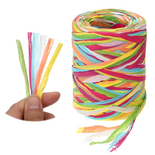 BOHUIZ Farbiges Bast-Papierband, 70 m, 6 farbige Bänder für Geschenkverpackungen, Bast, Geschenkband, Partydekoration, Basteldekoration (Rosa) von BOHUIZ