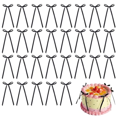 BOHUIZ Schwarz Schleife Tortenaufleger, 30 Stück Schwarze Schleifen Torten Deko Schwarze Tortendeko Cake Topper für Geburtstag Hochzeit Party Hochzeitstag Kuchendekorationen von BOHUIZ