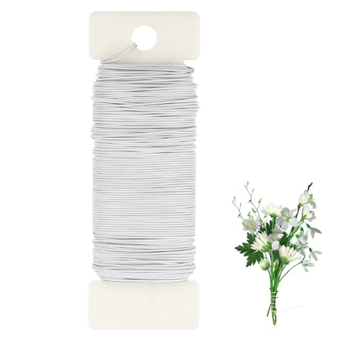BOHUIZ Weißer Metall-Floristendraht, 30 m, 0,6 m, 22 Gauge, flexibler Draht für Bastelarbeiten, Kranz, Blumenarrangement, Blumenstrauß, Stängel, Verpackung, Hochzeitssträuße, Weihnachtskränze, Baum von BOHUIZ