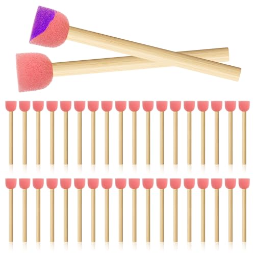 40 Stück Schwammpinsel Set, Schwammstupf Pinsel Stupfschwamm Runde Schwammpinsel zum Malen Schaumstoffpinsel Malschwamm Tupfpinsel Stupfpinsel für Kinderkritzel Aquarell Malerei Basteln(Rosa) von BOHUIZ