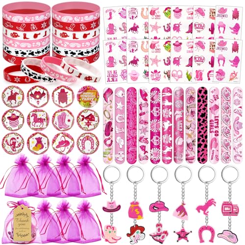 BOIKOKY 84 Teiliges Cowgirl Mitgebsel-Set - Cowgirl Klatscharmbänder, Tattoos, Schlüsselanhänger, Buttons & Geschenktüten, Western-Geburtstag oder Rodeo Party in Pink für Mädchen BOIKOKY 84 Teiliges Cowgirl Mitgebsel-Set - Cowgirl Klatscharmbänder, Tattoos, Schlüsselanhänger, Buttons & Geschenktüten, Western-Geburtstag oder Rodeo Party in Pink für Mädchen von BOIKOKY