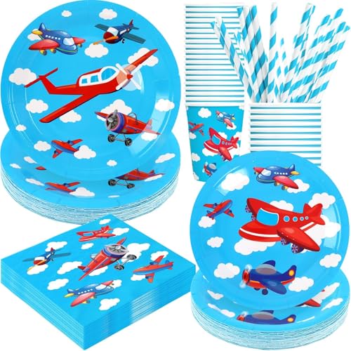 BOIKOKY Airplane Birthday Party Supplies Dekorationen, 120 Stück Geburtstagspartys mit Flugzeugmotiven, Partyzubehör zum Thema Flugzeug, Einweggeschirr | Für 24 BOIKOKY Airplane Birthday Party Supplies Dekorationen, 120 Stück Geburtstagspartys mit Flugzeugmotiven, Partyzubehör zum Thema Flugzeug, Einweggeschirr | Für 24 von BOIKOKY