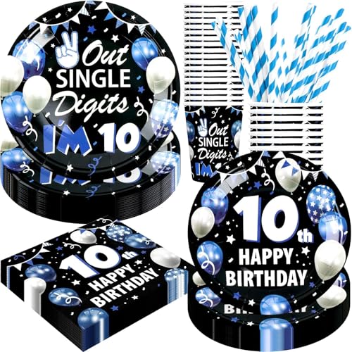 BOIKOKY Dekorationen zum 10. Geburtstag für Jungen, Partyzubehör für die Geburtstagsdekoration für 10-jährige Jungen, inklusive Papptellern, Servietten, Bechern und Strohhalmen | Für 24 Personen BOIKOKY Dekorationen zum 10. Geburtstag für Jungen, Partyzubehör für die Geburtstagsdekoration für 10-jährige Jungen, inklusive Papptellern, Servietten, Bechern und Strohhalmen | Für 24 Personen von BOIKOKY