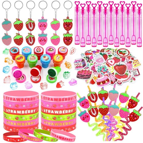 BOIKOKY 110 Stück Erdbeer Party Set Geburtstagszubehör Für Mädchen Mit Trinkhalmen, Schlüsselanhängern, Armbändern & Sticker BOIKOKY 110 Stück Erdbeer Party Set Geburtstagszubehör Für Mädchen Mit Trinkhalmen, Schlüsselanhängern, Armbändern & Sticker von BOIKOKY
