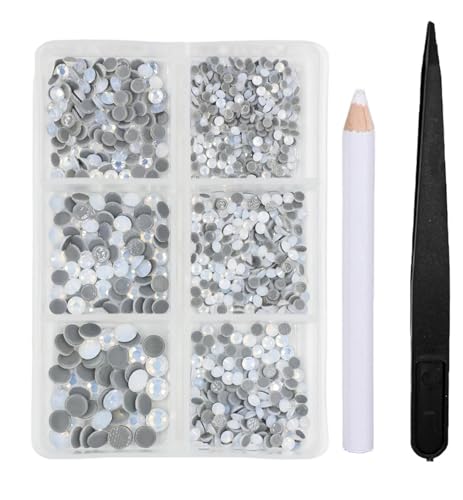 1440 Stück Opalglas-Kristall-Hotfix-Strassstein-Set, flache Rückseite, 3D-Kristall, Nail Art, Strasssteine, DIY-Kleidungsdekorationen Hotfix Strasssteine(White) von BOJHGO