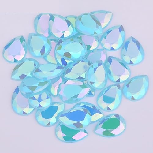 Teardrop Strass Applique Flache Rückseite Strass Kristall Nicht Hotfix Steine ​​Für Kleid Handwerk Hotfix Strasssteine(Blue,13x18mm 100pcs) von BOJHGO