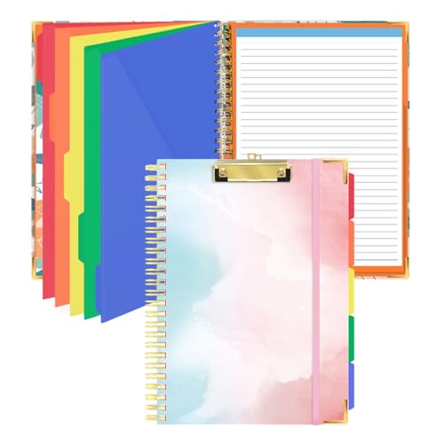 Klemmbrett-Folie mit nachfüllbarem, liniertem Notizblock, Premium-Klemmbretter mit 5 bunten Trennwänden, 10 Taschen, Spiral-Klemmbrett, A4-Ordner für Büro, Studenten, Krankenschwestern, 32,5 x 24,1 cm Klemmbrett-Folie mit nachfüllbarem, liniertem Notizblock, Premium-Klemmbretter mit 5 bunten Trennwänden, 10 Taschen, Spiral-Klemmbrett, A4-Ordner für Büro, Studenten, Krankenschwestern, 32,5 x 24,1 cm von BOJVESH