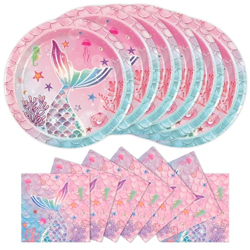 BOKFJBP Meerjungfrauen-Partyzubehör mit Meerjungfrauen-Motiv, Party-Dekorationen für Prinzessinnen, Mädchen, Babyparty, unter dem Meer, kleine Geburtstagsdekorationen, Ozean-Partygeschirr, 22,9 cm BOKFJBP Meerjungfrauen-Partyzubehör mit Meerjungfrauen-Motiv, Party-Dekorationen für Prinzessinnen, Mädchen, Babyparty, unter dem Meer, kleine Geburtstagsdekorationen, Ozean-Partygeschirr, 22,9 cm von BOKFJBP