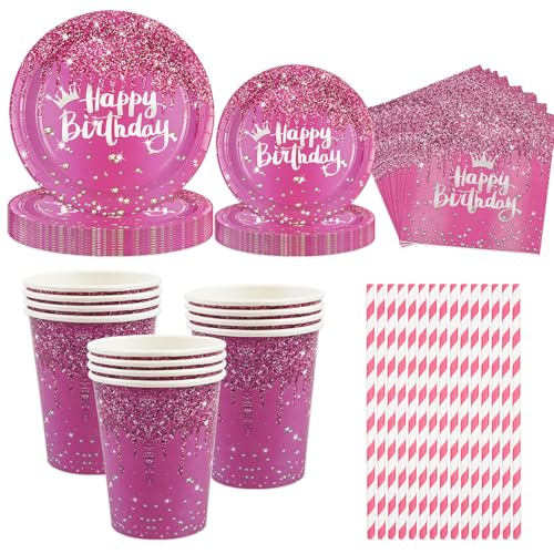 Rosenrotgold Partygeschirr, 50Stück Diamanten 23cm/18cm Pappteller Tassen Servietten Strohhalme Bling Hell Geburtstag Partygeschirr für Happy Birthday Hochzeitsparty Tischdekorationen-10 Gäste Rosenrotgold Partygeschirr, 50Stück Diamanten 23cm/18cm Pappteller Tassen Servietten Strohhalme Bling Hell Geburtstag Partygeschirr für Happy Birthday Hochzeitsparty Tischdekorationen-10 Gäste von BOKFJBP