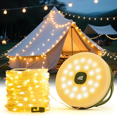 BOLONI Aufrollbare Camping Lichterkette 10m: 130 LEDs, 28H Akku, USB-C, 10 Modi (Warmweiß/RGB/SOS) für Zelt, Garten & Weihnachtsdekoration von BOLONI