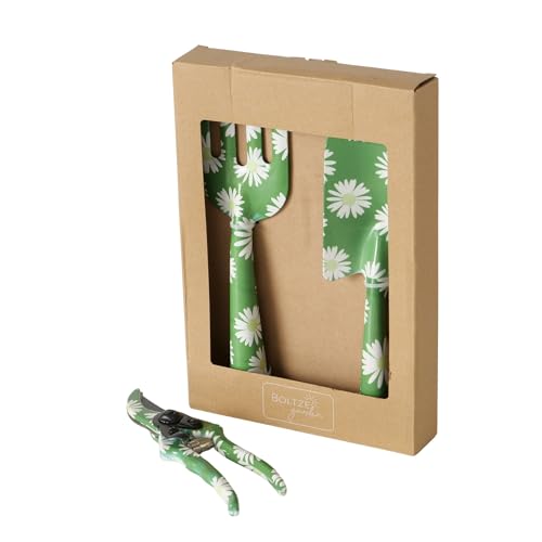 BOLTZE Gartenwerkzeug Daisie (3 TLG., Farbe Grün/Weiß, aus Metall, Florales Design, Schaufel, Blumengabel, Gartenschere, Gartenhelfer, Gartenzubehör) 2055385 von BOLTZE