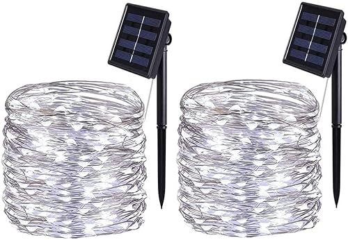 [2 Stück] Solar Lichterkette Aussen,BOLWEO 12M 120 LED Lichterkette Außen Wasserdicht Kupferdraht Beleuchtung für Weihnachten,Garten,Terrasse,Hof,Bäume,Party,Hochzeit,Innen/Außen Dekoration(Kaltweiß) von BOLWEO