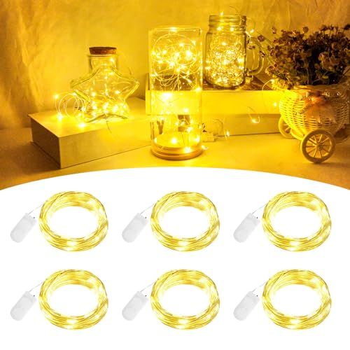 BOLWEO LED Lichterkette Batterie 6 Stück 2m 20Leds Warmweiß Mini LED Lichterkette mit Batterie Kupfer Drahtlichterkette für Party, Weihnachten, Halloween, Schlafzimmer, Lichter Flasche Dekoration von BOLWEO