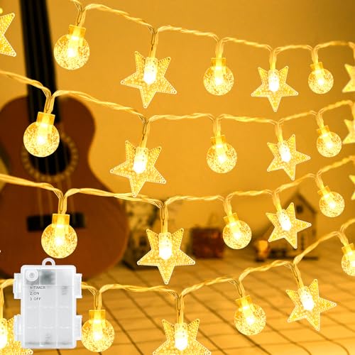 BOLWEO LED Lichterketten Sterne, 6M/19.68ft 40Led Batteriebetriebene Lichterkette IP65 Wasserdicht Lichterketten mit Timer für Garten,Balkon,Terrasse,Hochzeiten,Partys,Weihnachtsdeko von BOLWEO