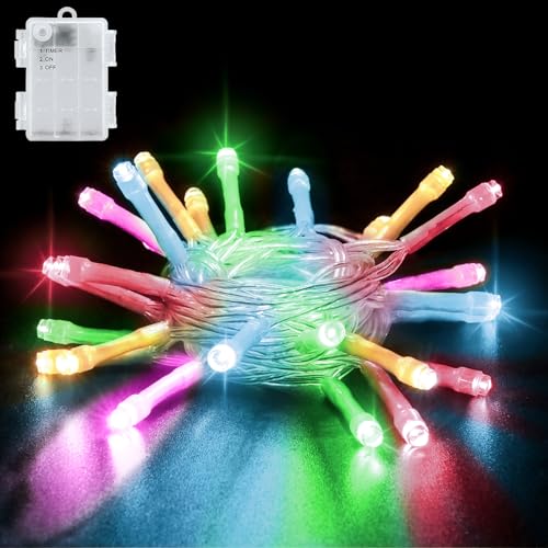 BOLWEO Weihnachtstag Lichterketten 3M, Farbig Weihnachtsbaum Lichterkette mit Timer 9.8ft 30LED Transparenter Draht Lichterketten für Weihnachtstag Dekorationen Girlande Außen Innen Party von BOLWEO