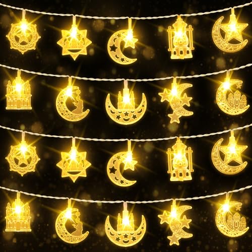 BOLWEO Ramadan Lichterkette Batterie Timer 3m/9.8ft 20 LEDs, Ramadan Deko Lichterketten, Eid Ramadan Mubarak Dekorationen für Haus Garten Terrasse Innen Außen von BOLWEO