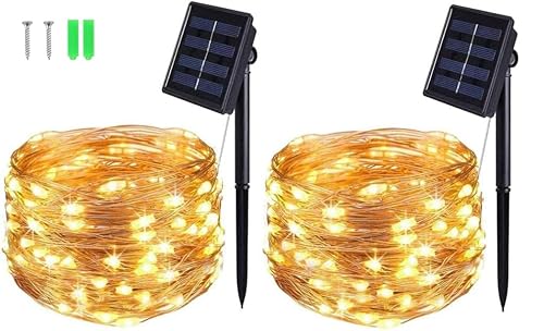 BOLWEO [2 Stück] Solar Lichterkette Aussen, 5M 50 LED Lichterkette Außen Wasserdicht Kupferdraht Beleuchtung für Weihnachten,Garten,Terrasse,Hof,Bäume,Party,Hochzeit,Innen/Außen Dekoration(Warmweiß) von BOLWEO