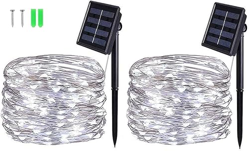 BOLWEO Solar Lichterkette Aussen, [2 Stück] 5M 50 LED Lichterkette Außen Wasserdicht Beleuchtung für Weihnachten,Halloween,Garten,Terrasse,Hof,Bäume,Party,Hochzeit,Innen/Außen Dekoration(Kaltweiß) von BOLWEO