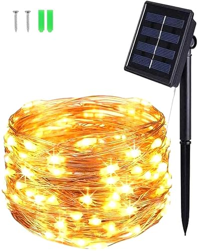 BOLWEO Solar Lichterkette Aussen, 5M 50 LED Kupferdraht Lichterkette, 8 Modi Timer IP65 Wetterfest für Hof,Garten,Terrasse,Hof,Bäume,Party,Hochzeit,Innen/Außen Dekoration von BOLWEO