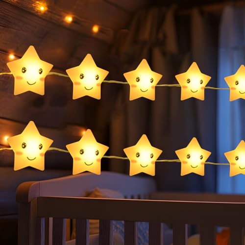 BOLWEO Sterne Lichterkette kinderzimmer, 2M 20LED Lichterkette Batteriebetrieben Nachtlicht Sternlichterkette Lichterkette Innen für Zimmer Deko Geburtstag Party Weihnachts, Warmweiß Sterne von BOLWEO