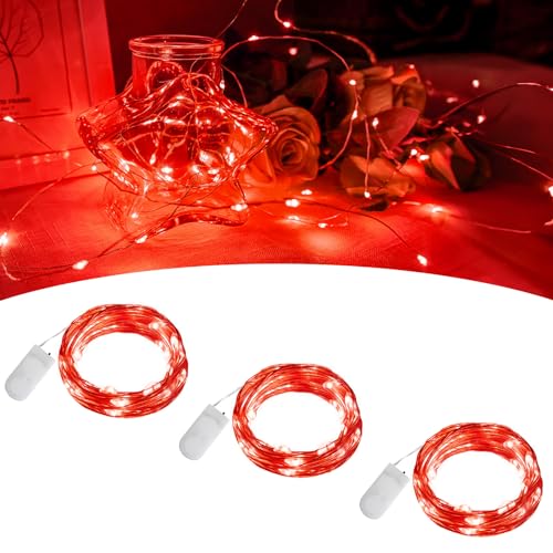 BOLWEO Valentinstag LED Lichterkette 3 Stück 2m 20Leds Rot Mini LED Lichterkette mit Batterie Kupfer Drahtlichterkette für Party, Schlafzimmer,Haus, Schlafzimmer,Hochzeit Jahrestag Party von BOLWEO